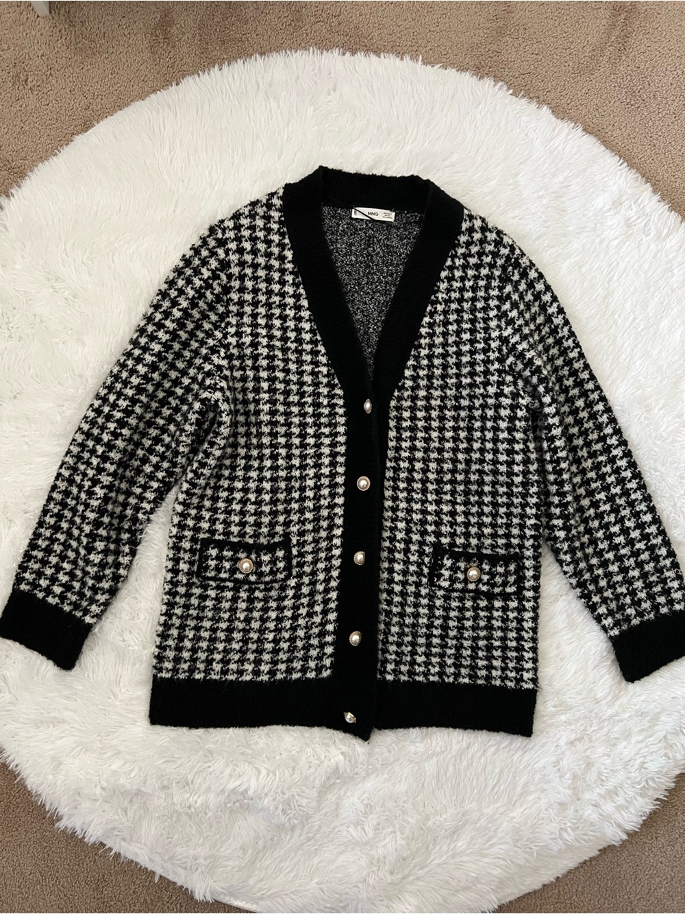 EUC Mango Houndstooth Cardigan Sweater with pearl buttons